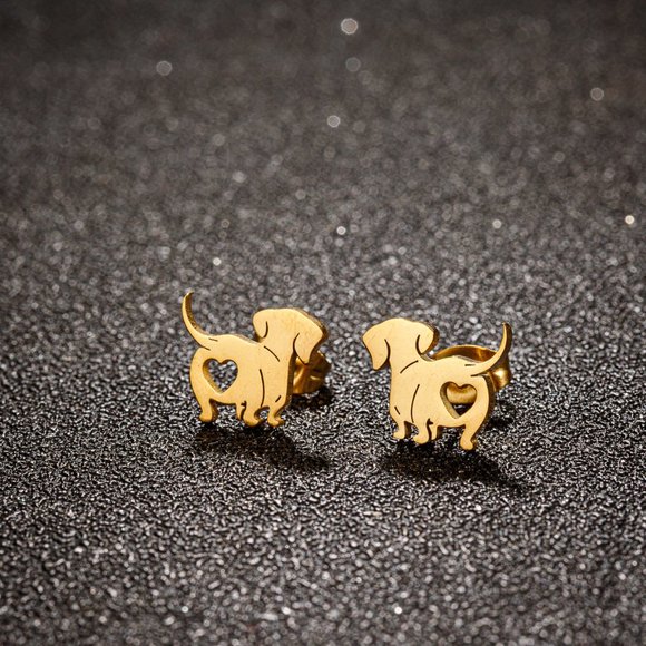 Minimalist Puppy Dog Lover Stainless Steel 18K Gold Plated Ear Studs - Picture 2 of 6